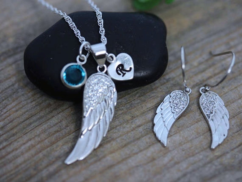 Set Sterling silver Angel Wing Necklace and Earrings