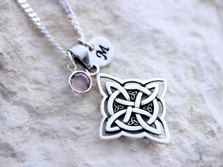 Collana Con Ciondolo Triquetra Celtica E Luna, Placcata Argento, Con Pietra E Vetro, Diametro 16 Mm