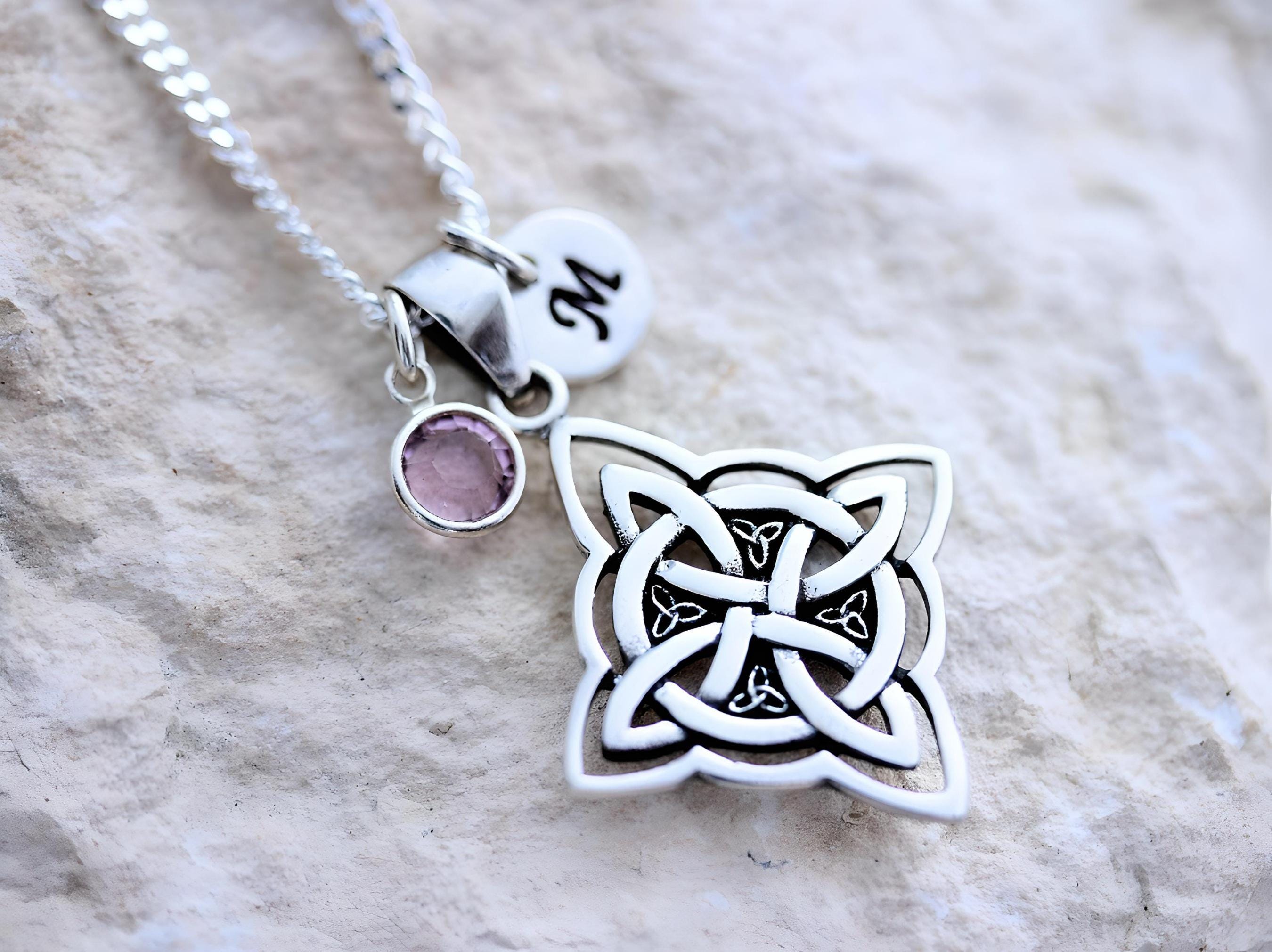 Collana Con Ciondolo Triquetra Celtica E Luna, Placcata Argento, Con Pietra E Vetro, Diametro 16 Mm