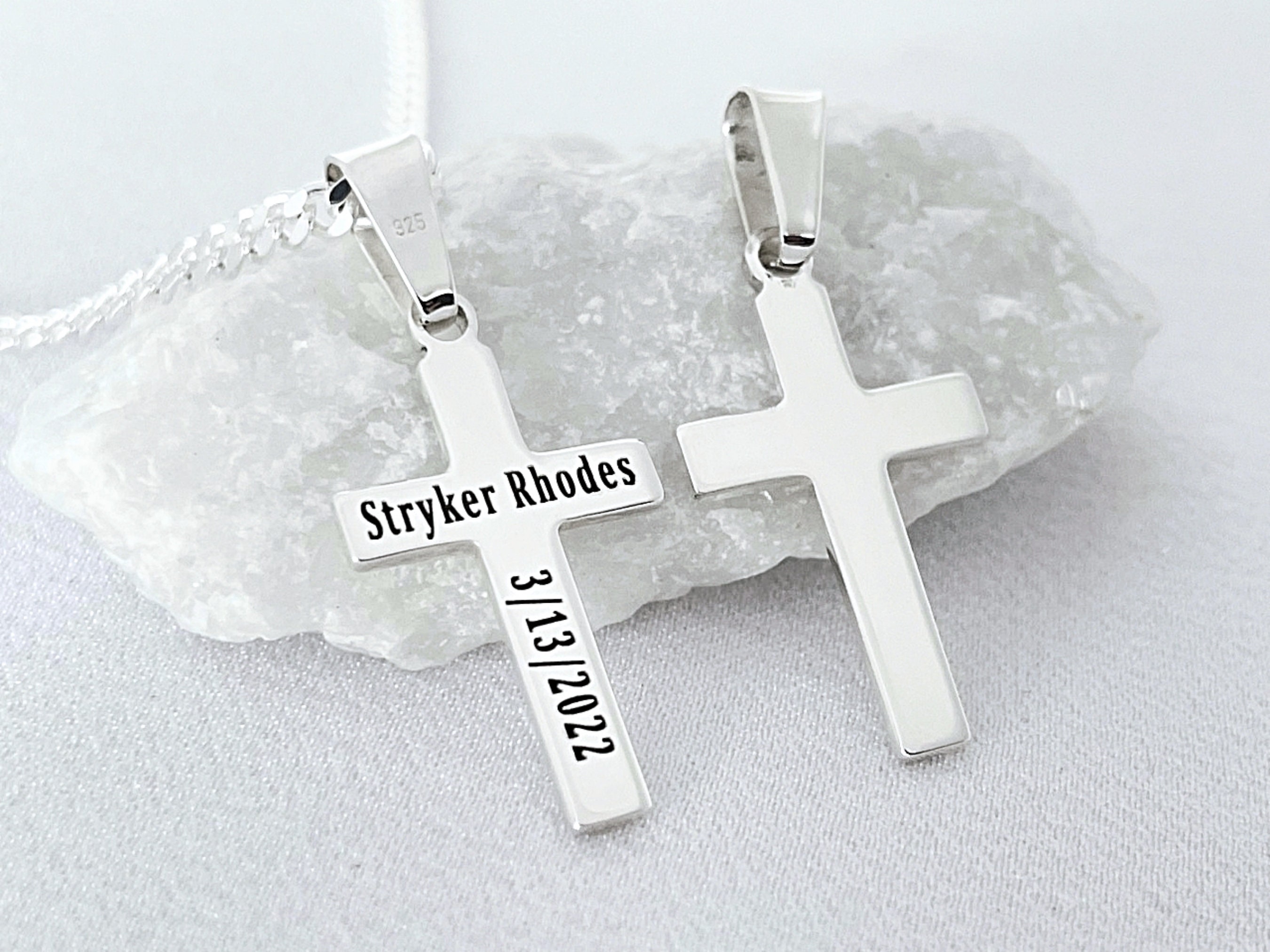 PRAYMOS Collana Croce In Argento 925 Con Zirconi - Regalo Per Comunione, Cresima, Battesimo Per Donne E Ragazze