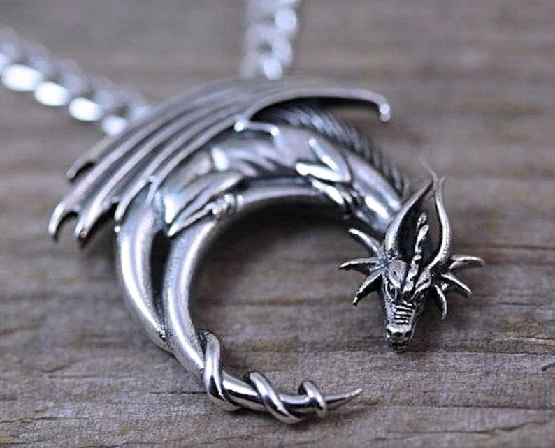 Sterling silver dragon necklace Mens Necklace. Silver Dragon. Etsy