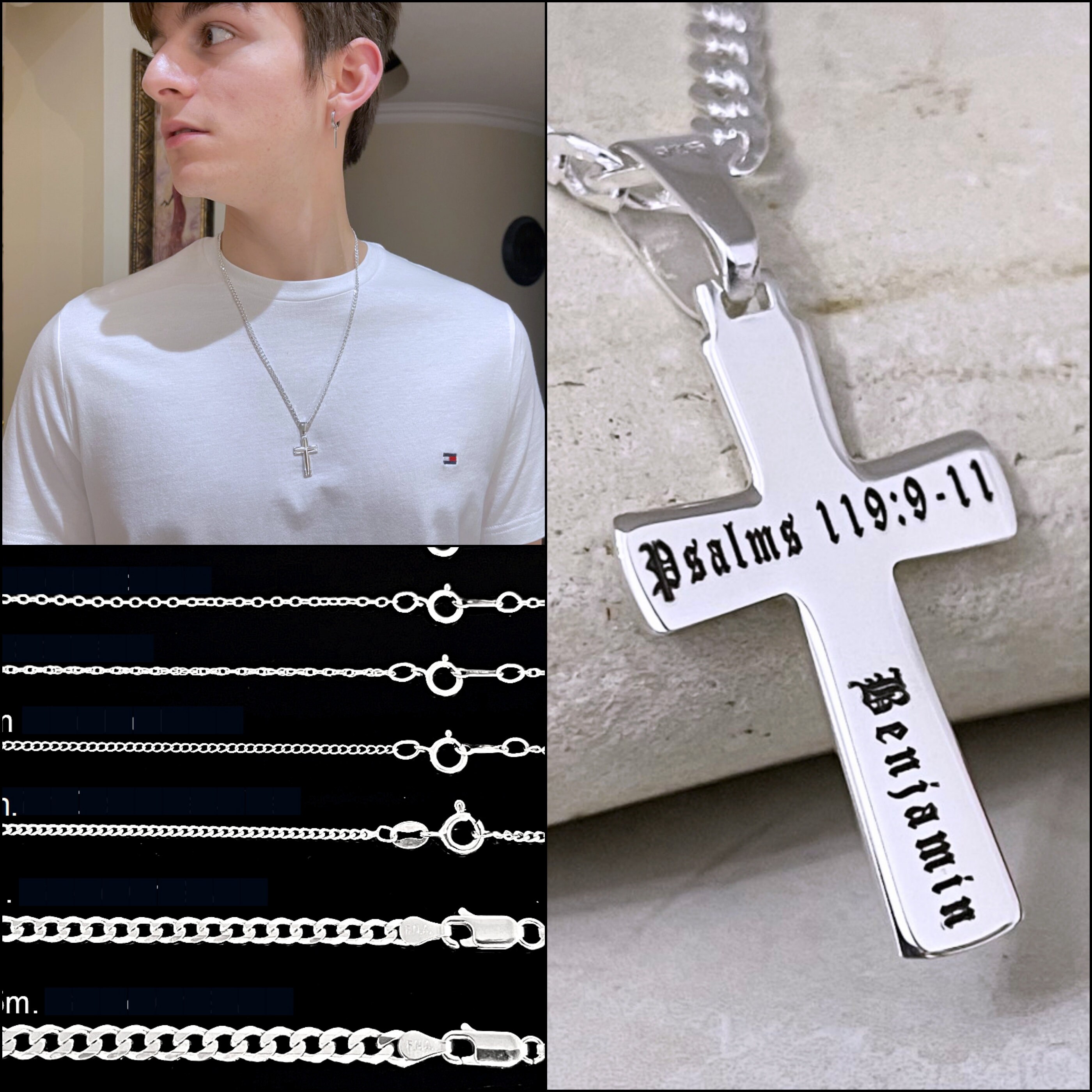 Sterling Silver Engraved Cross Necklace 