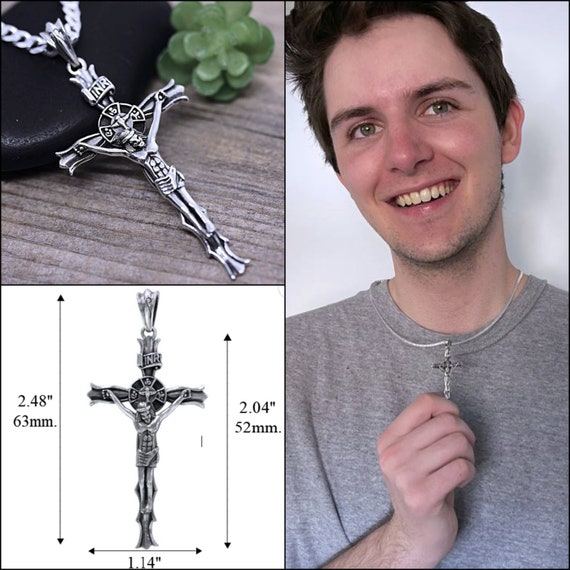 Gents Sterling Silver Crucifix Cross Pendant and 20" chain Gift Boxed