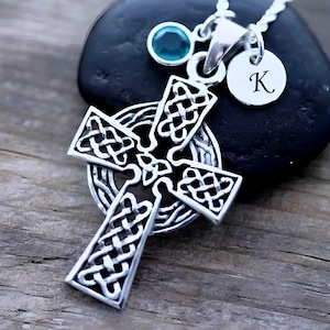 Celtic cross necklace, sterling silver celtic jewelry, celtic cross personalized with initials and/or birthstone, celtic Cross jewelry. C35