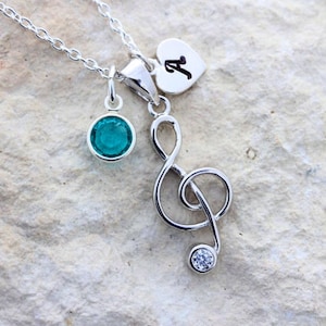 Sterling silver treble clef note, 925 Sterling silver cubic zirconia musical note necklace. Treble Clef Necklace, G clef necklace,
