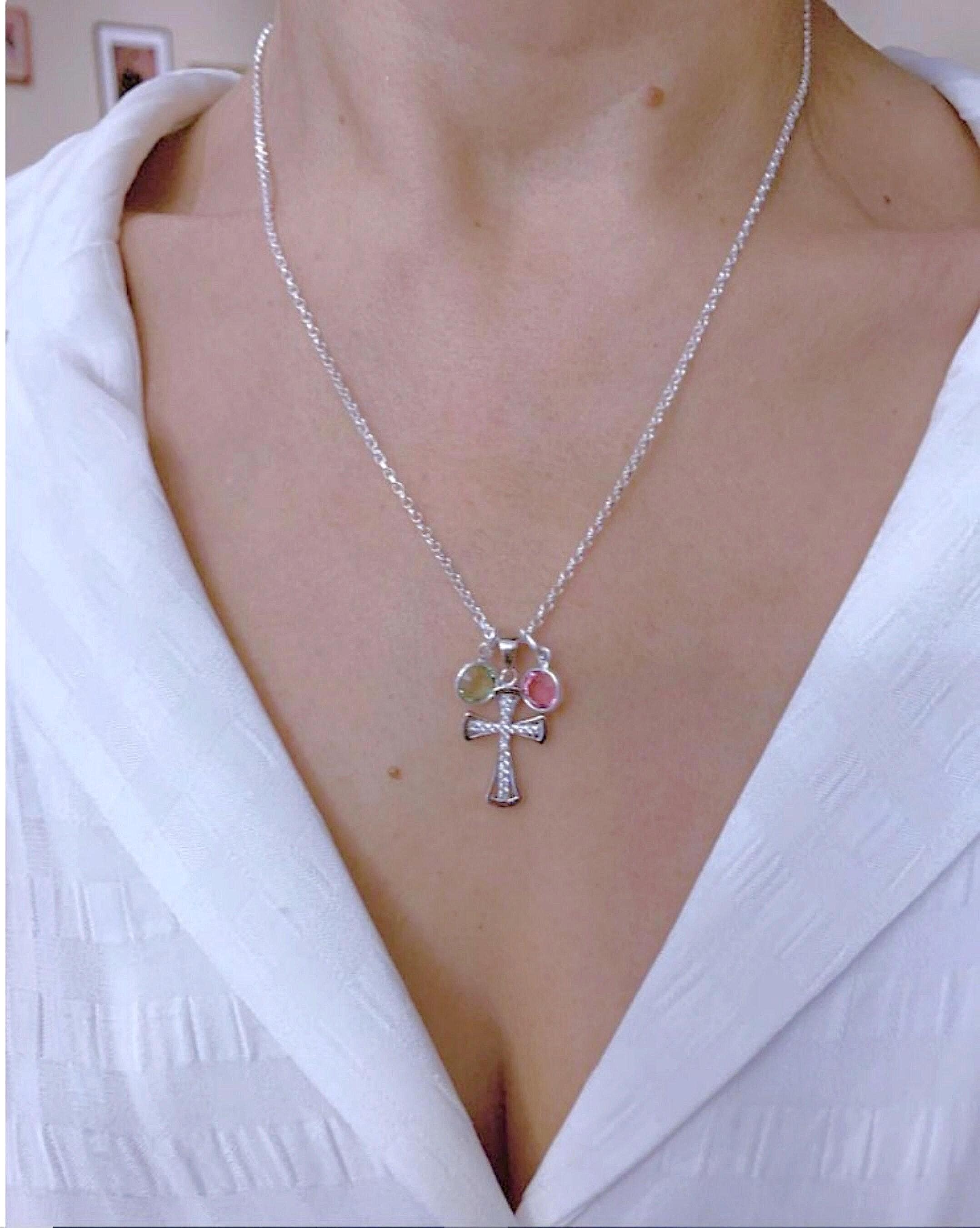 Croce in argento sterling 925, croce in granato naturale