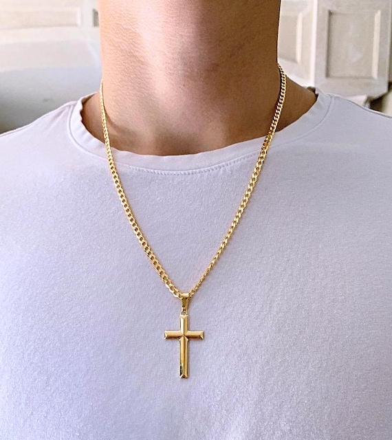 Gold Men Cross Necklace. Engraving NOT Included. 14k Gold Over Sterling Silver Cross. Elegant Classic Cross Pendant Necklace. 5142 Etsy Canada