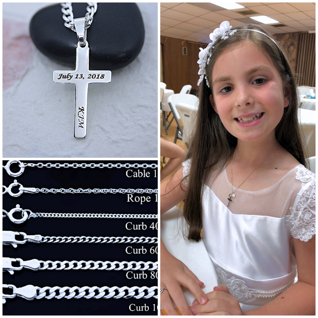 Personalized Girl Cross Necklace Engraved Cross Necklace for Etsy