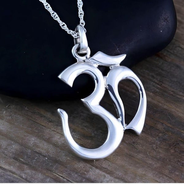 Collier OM, bijoux om, breloque om, pendentif om, yoga om, bijoux ohm, symbole de méditation, pendentif grand om en argent. 448