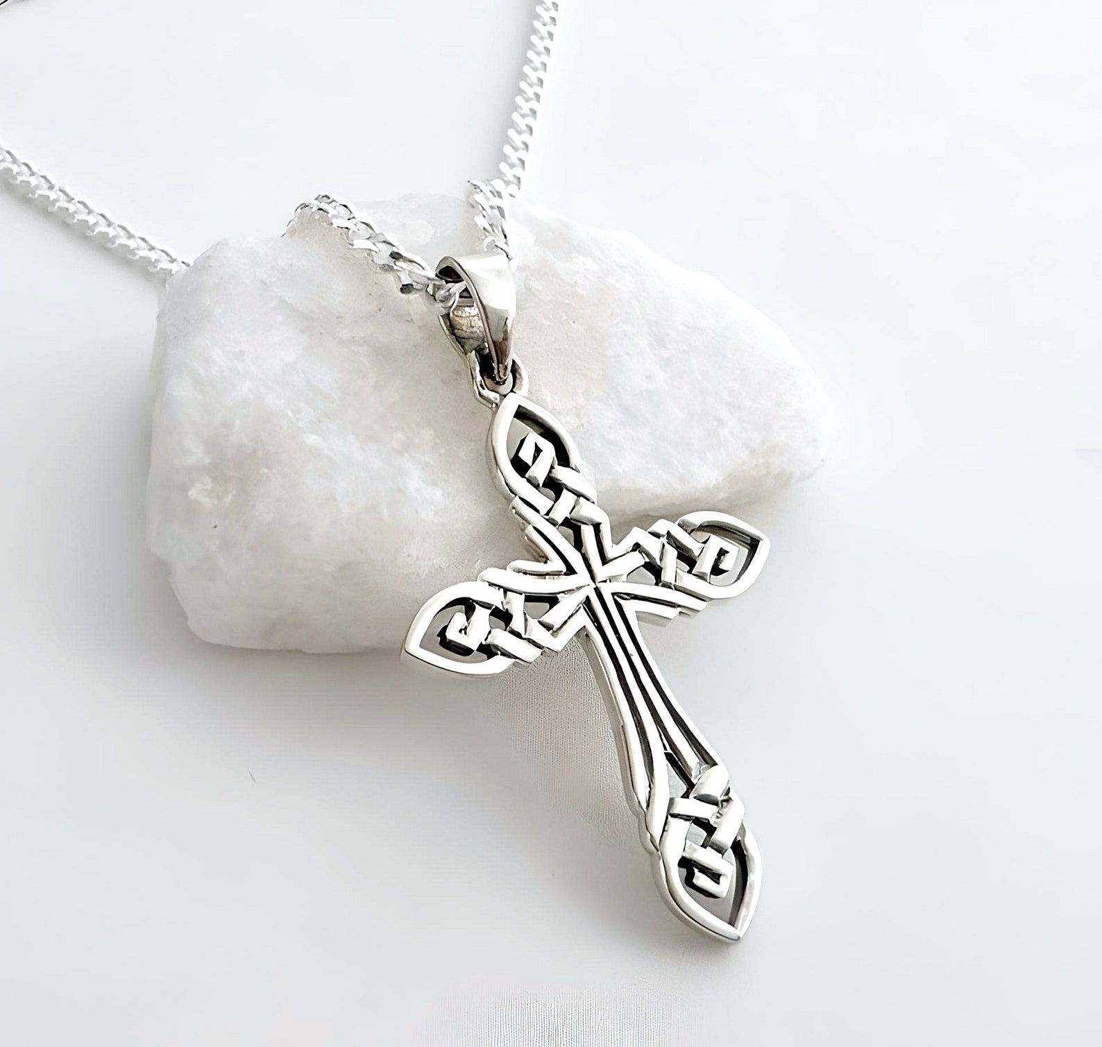 Small Celtic Cross Necklace Sterling Silver. Irish Knotted Cross ...
