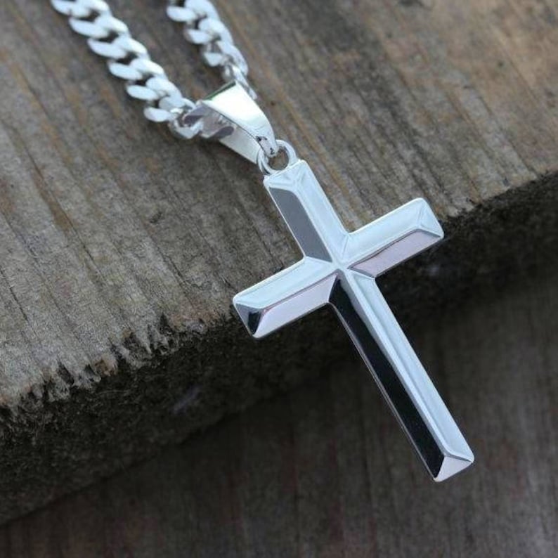 Mens Cross necklace. Sterling silver cross necklace Elegant Etsy