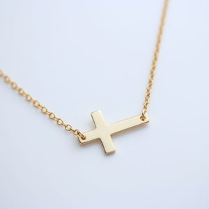 Kelly Ripa Sideways GOLD Cross Necklace Taylor Jacobson Horizontal Cross Necklace, Choose Gold Or, Sterling Silver Side Cross Necklace image 1