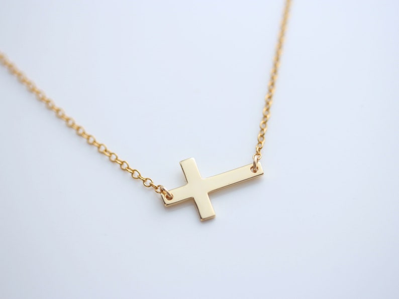 Kelly Ripa Sideways GOLD Cross Necklace Taylor Jacobson Horizontal Cross Necklace, Choose Gold Or, Sterling Silver Side Cross Necklace image 1