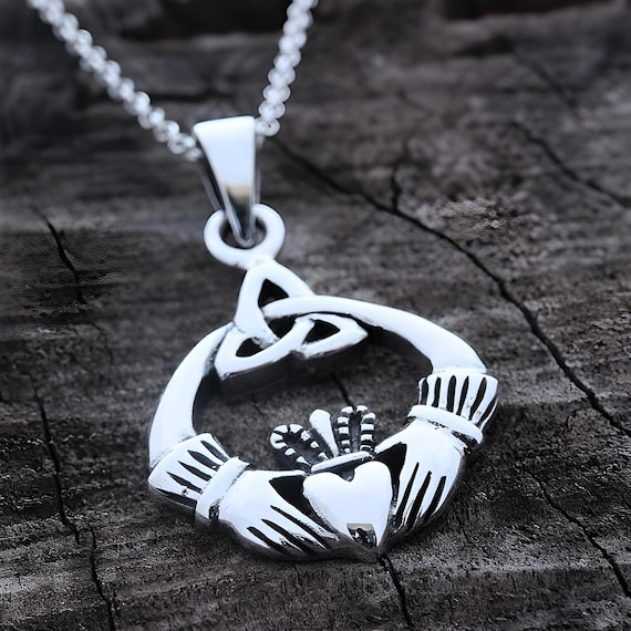 Celtic Knot Claddagh Pendant Sterling Silver Necklace, Love symble. Trinity Necklace, Irish Jewelry, Most Popular Friends gift, Celtic. c55