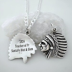 Sterling Silber Indische Halskette, Silber Personalisierte Indianer Kopf Halskette. Kette aussuchen
