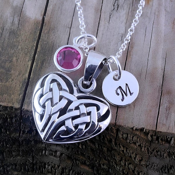 Sterling Silver Celtic Heart Pendant, Irish Jewelry, Celtic love knot for Girlfriend, Popular Father Daughter Celtic Heart. R-67