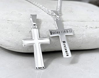 Classic Sterling Silver CROSS, Personalized initials OR birthstones, Choose Sterling chain OR Leather. Unisex Plain Cross necklace, 5143