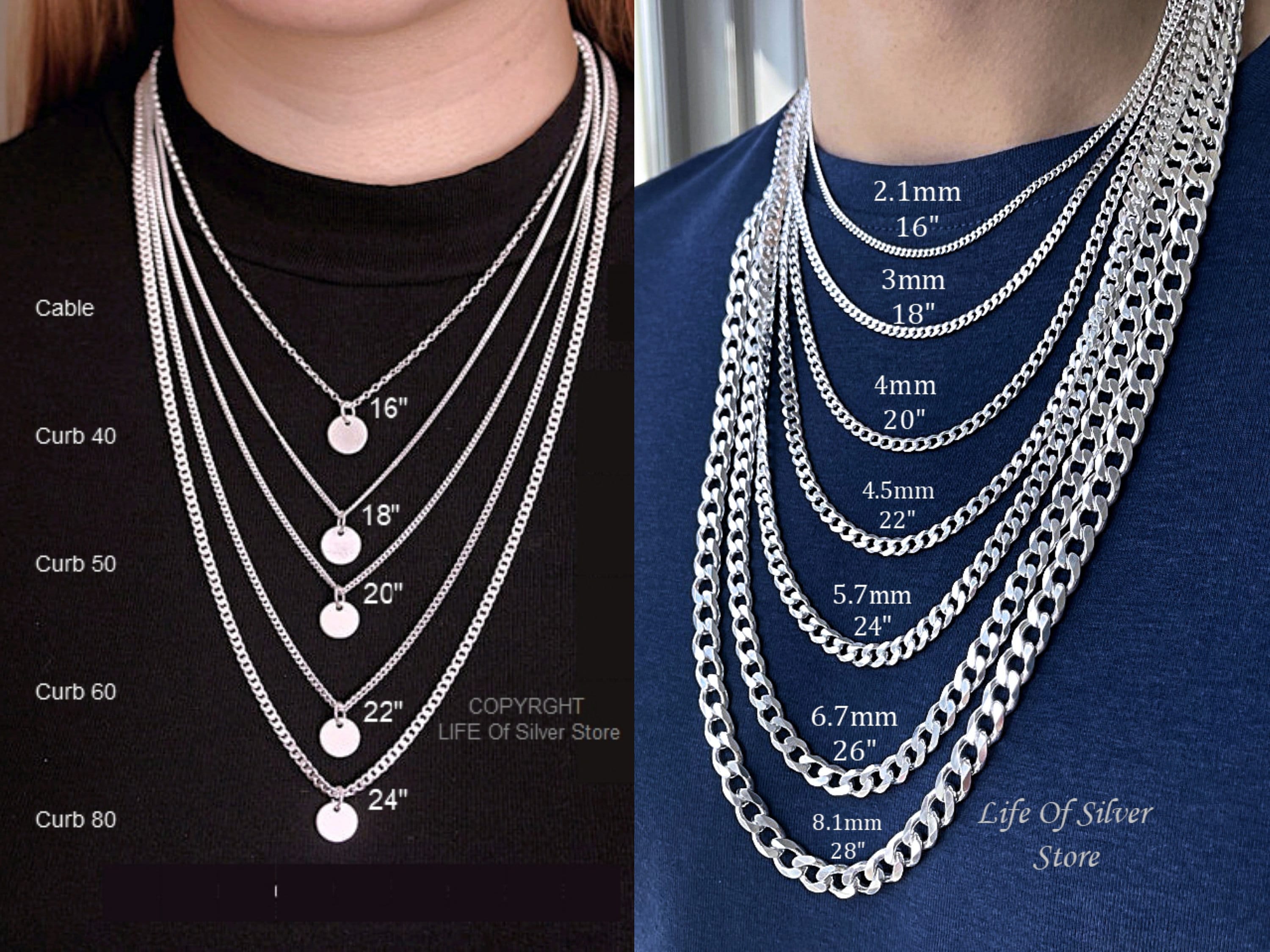 Genuine 925 Sterling Silver Curb Chain 92.5 Silver Thick Chain