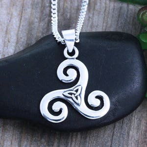 Triskele Necklace With triquetra, Sterling silver Triskelion Necklace, Triple Spiral Pendant, Celtic Jewelry, Gifts for Athletes image 1