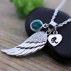 Sterling silver Angel Wing Necklace Guardian Angel Wings necklace with CZ personalized charms. Choose chain-