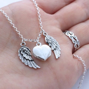 Angel Wing Locket Necklace, Sterling Silver Guardian Angel Locket Necklace Select Size Small Locket 12mm or Medium locket 14mm. image 2