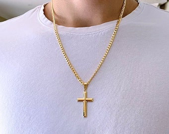 Gold Men Cross Necklace. Engraving NOT 