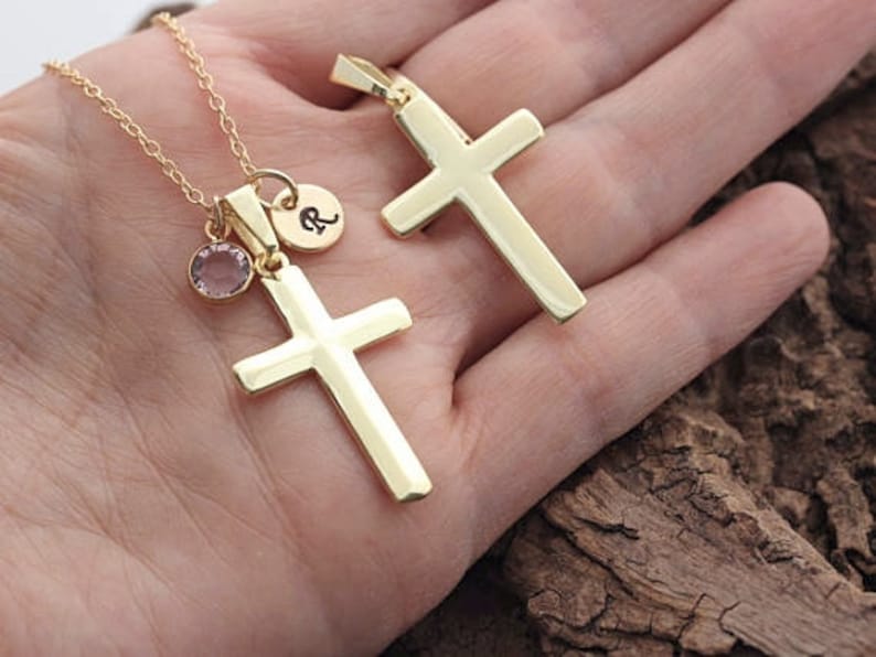 Laser engraved Cross Necklace EXCL Personalized Cross Necklace Gold Choose Chain Elegant Classic Cross Customized Cross necklace Gold