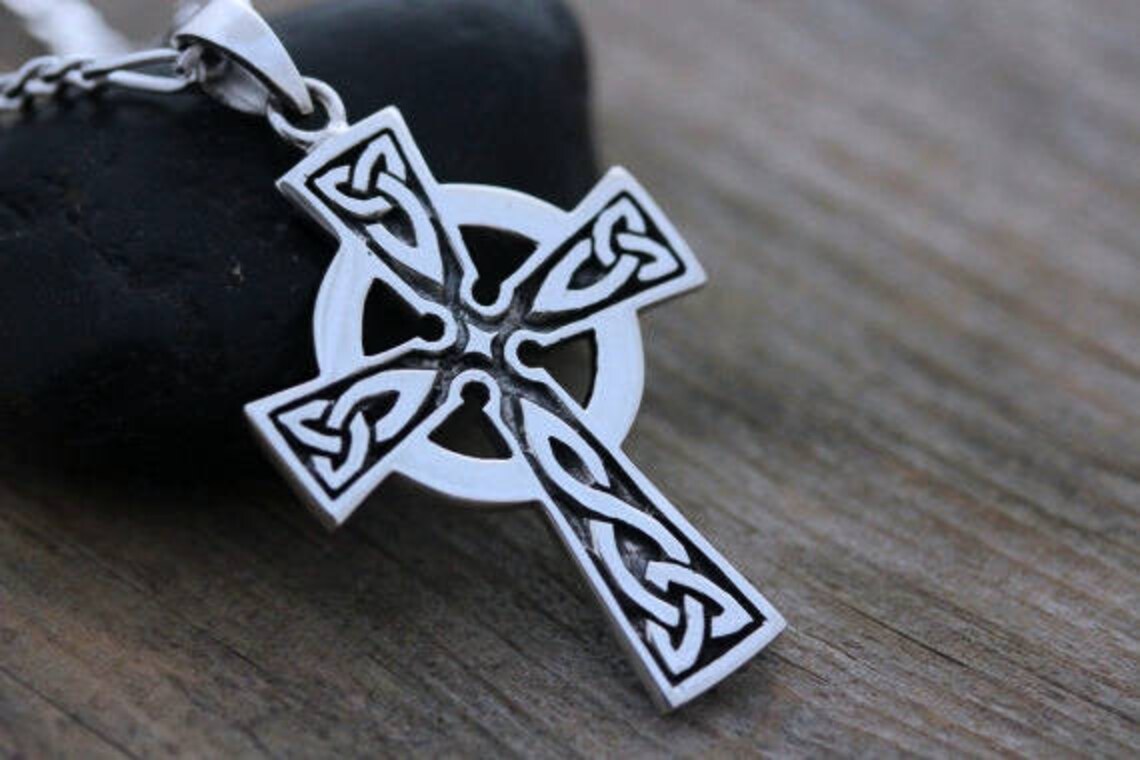 Mens Celtic Cross Necklace Sterling Silver Mens Irish Etsy