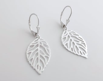Sterling silver leaf earrings. Silver Leaves Earrings, Filigree Skeleton. Leverback or Hook, Hypoallergenic Earring, Nickel Lead Free