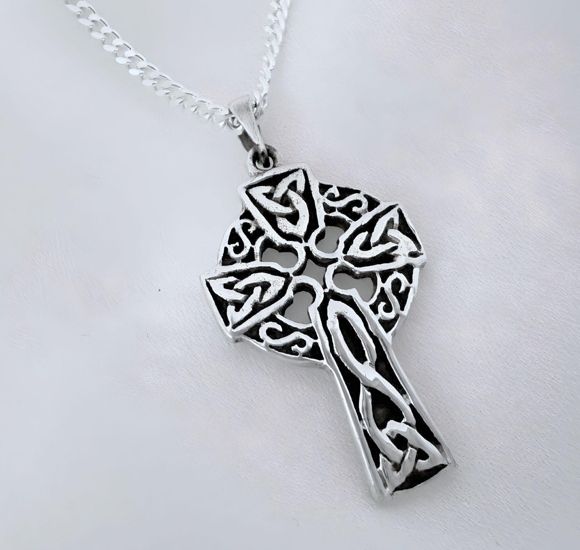 Sterling Silver Celtic Cross, Celtic Jewelry, Irish Cross Necklace ...