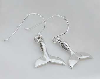 STERLING silver Dolphin Tail Earrings, Dangle Whale Tail Earrings. Whale Fluke. Leverback or Hook, Hypoallergenic Earring, Nickel Lead Free