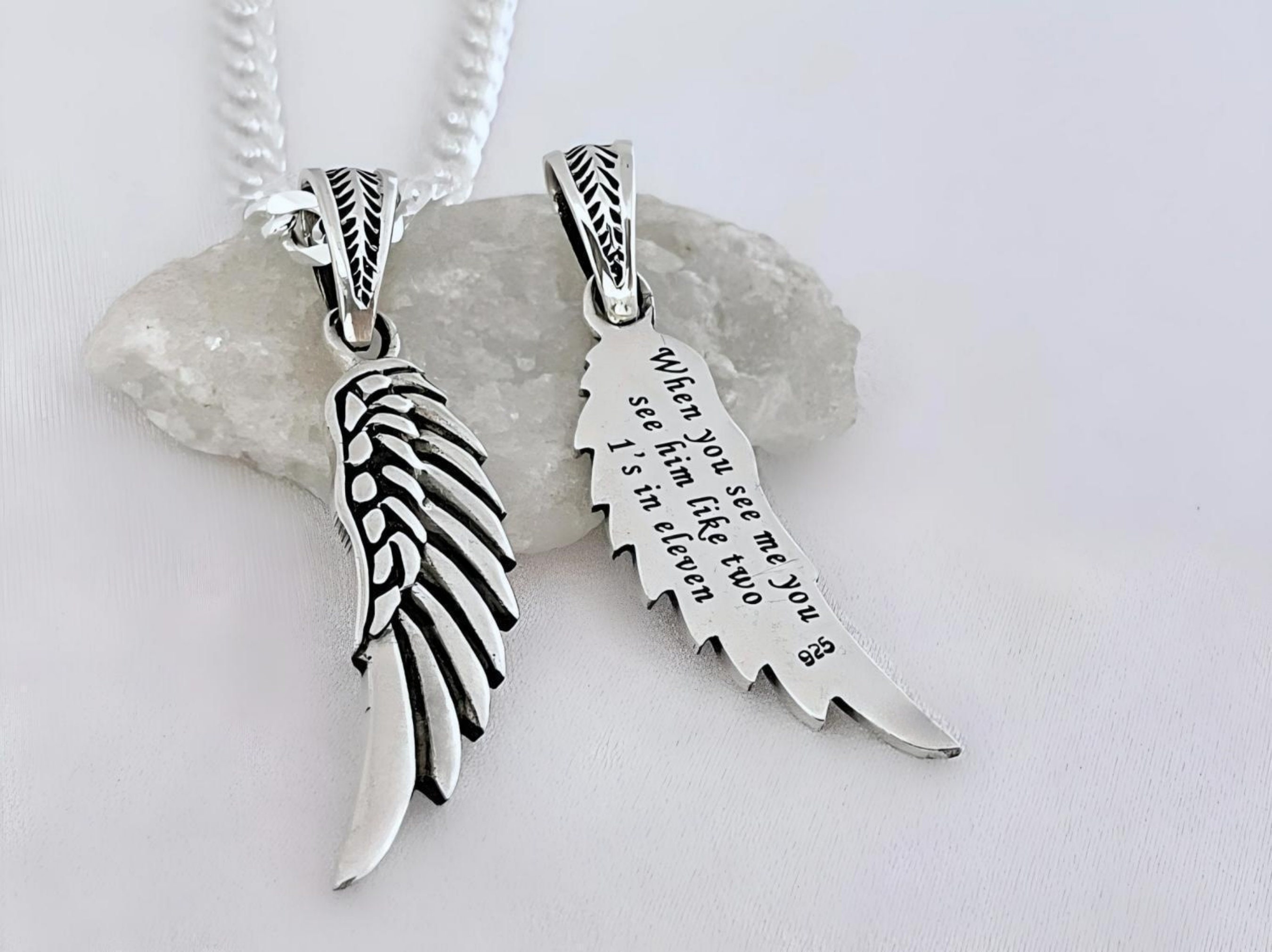 Engraved Wing. Sterling Silver Wing Necklace Customized Engraving