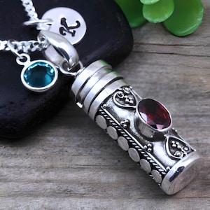 Sterling silver Ashes necklace Cremation Bottle With Ruby Stone. Chosee Initial, birthstone, Ash Tube Aquamarine Upon Request. 683