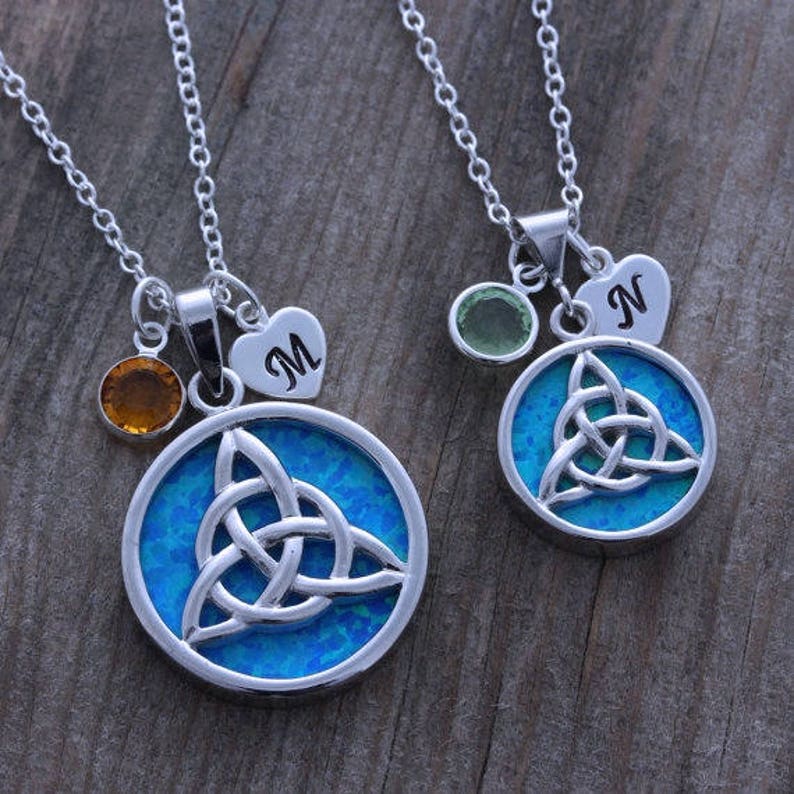 Mother Daughter Personalized Triquetra Necklace Blue Opal - Etsy