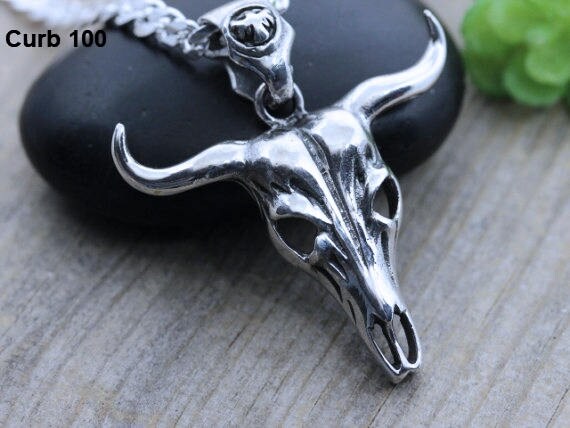 Sterling Silver Bull Skull Necklace 