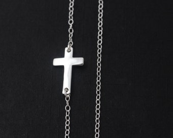 Sideways Cross necklace,  925 Sterling Silver Cross, Taylor Jacobson Horizontal Cross Necklace, Most popular items, Every day jewlery,