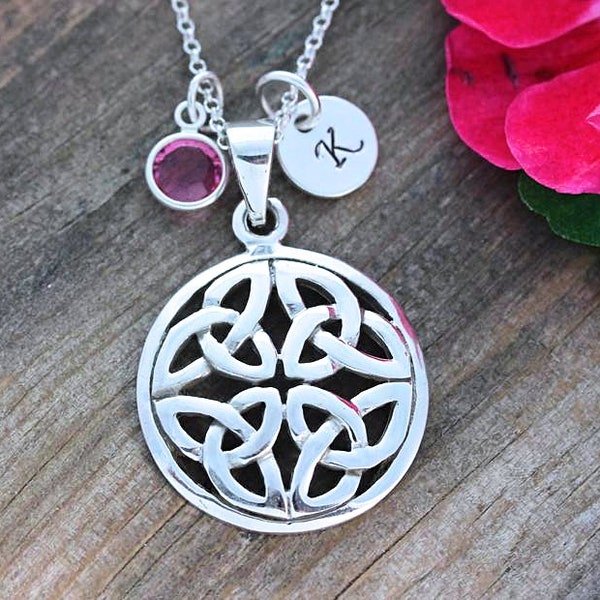 Sterling Silver Celtic Knot Necklace, Personalized jewelry, Initial Birthstone, Celtic Knot jewelry, Knot , Love, friendship symbol . 072