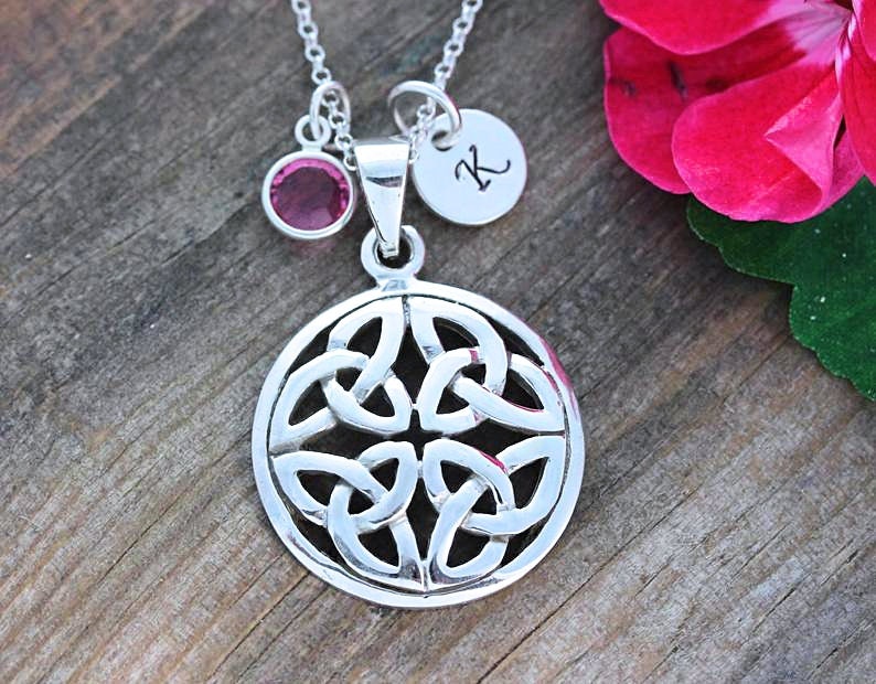 enjoylifecreative Collana da donna con nodo celtico, in argento Sterling 925, con simbolo dell'infinito, pietra portafortuna, gioiello celtico, regalo per donne e ragazze, 24,7 x 14,7 mm, Argento