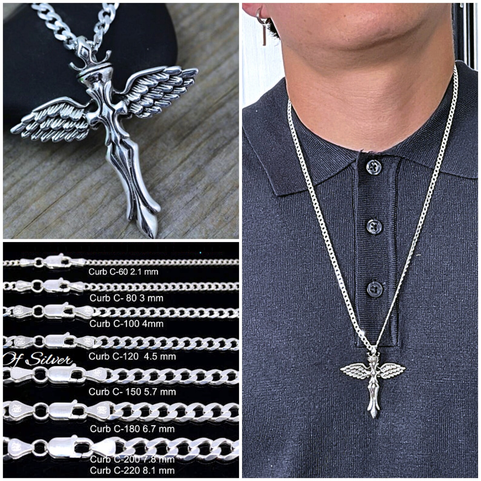 Sterling Silver Angel Cross Necklace Choose Sterling Chain. Etsy