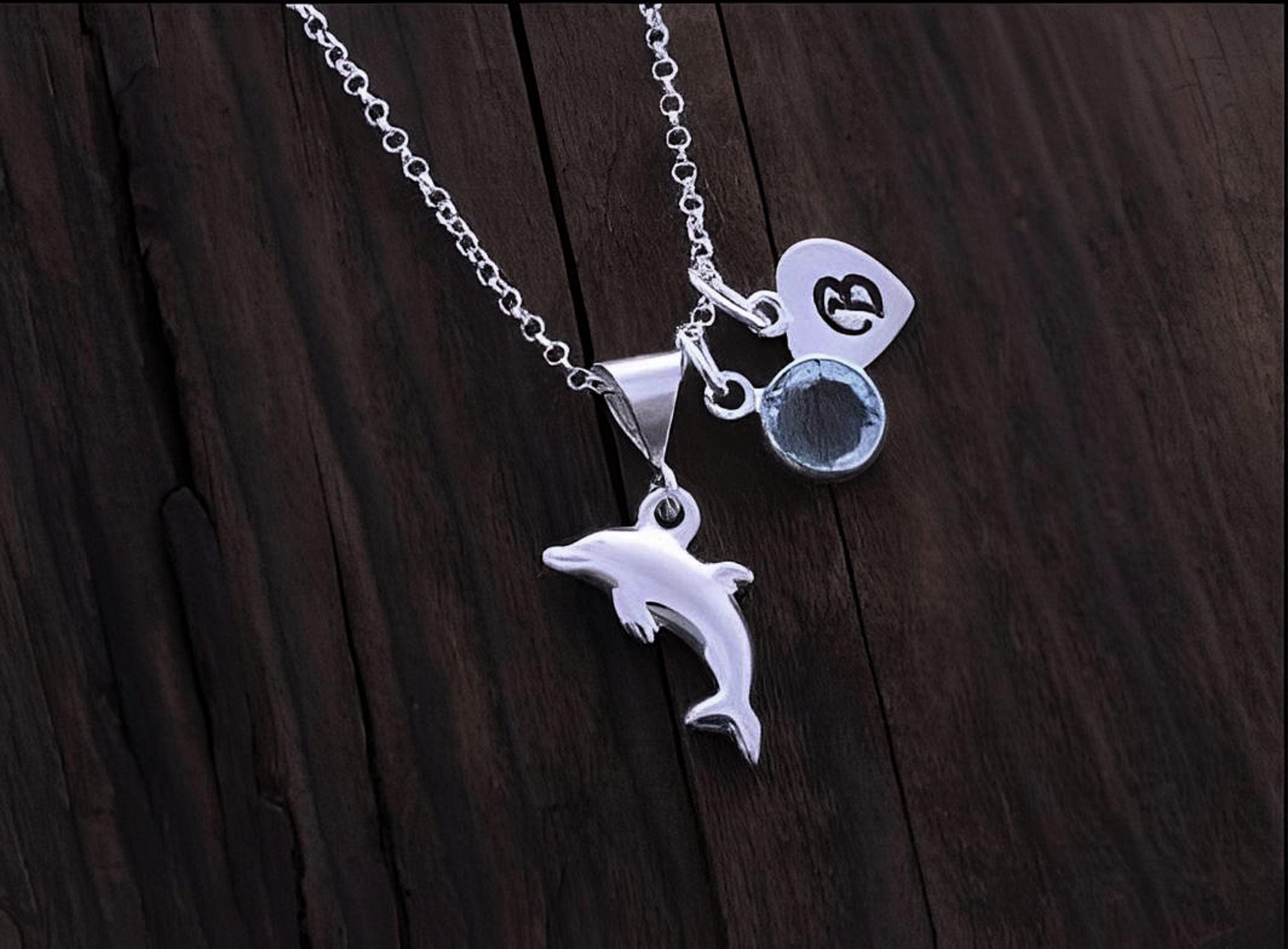 Puffy Heart Necklace, Sterling silver puffy heart, Dolphin Necklace, Choose charm Personalized & Birthstone and initial Gift for Teens Girls
