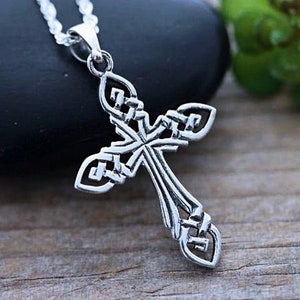 Small Celtic Cross Necklace Sterling Silver. Irish Knotted Cross ...