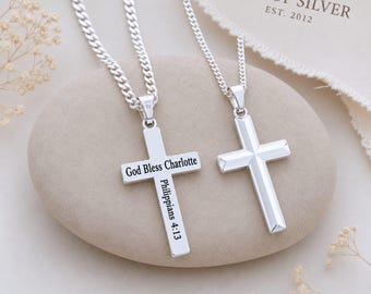 925 Sterling Silver Personalized Cross Necklace for Teen Boys