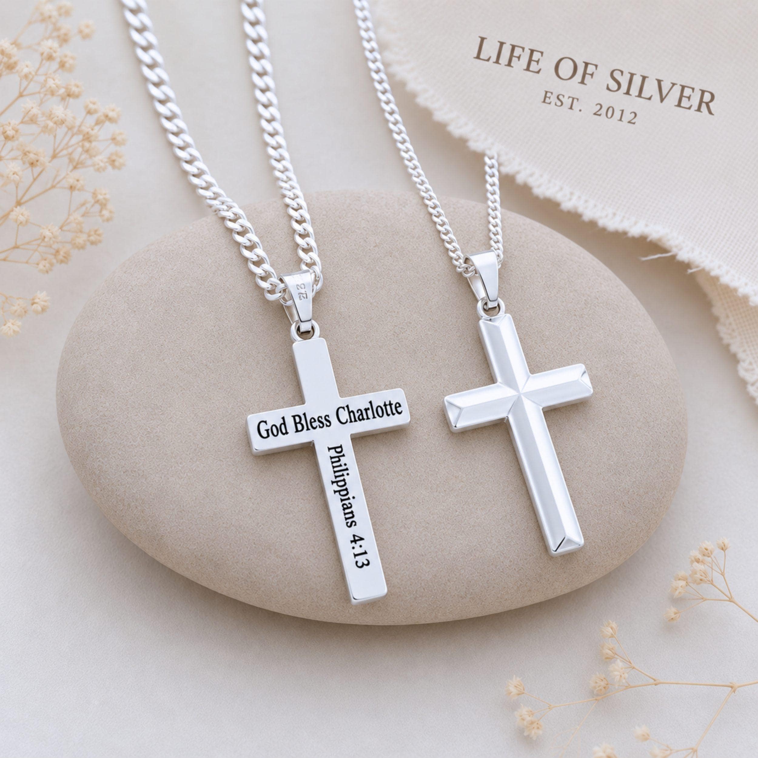 925 Sterling Silver Personalized Cross Necklace for Teen Boys