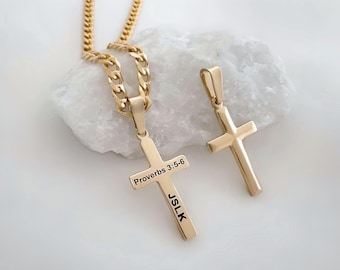 Engraved Gold Cross for Women Personalized Gold Cross necklace. Small Elegant Classic Gold Cross. Choose chain. 5141