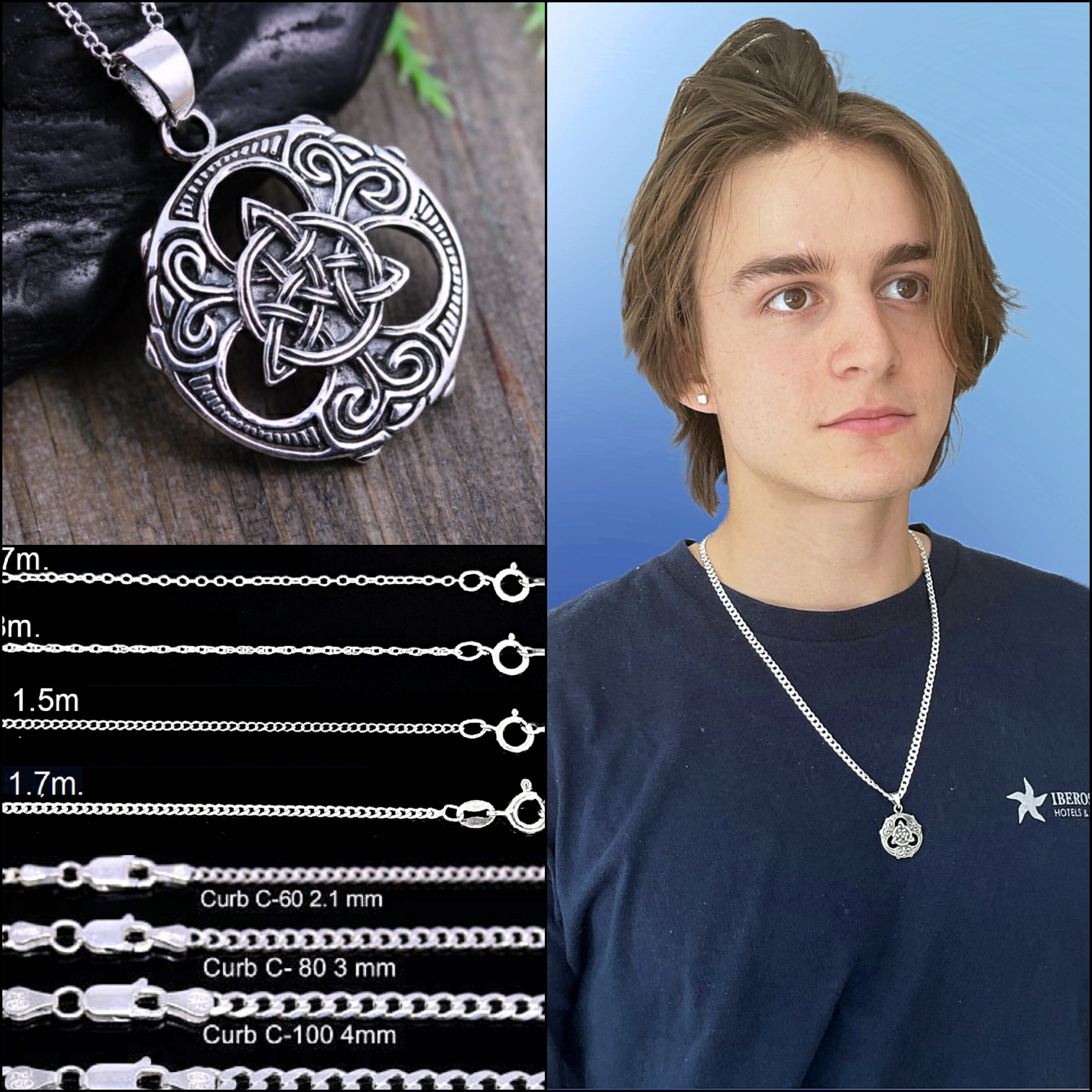 Mens Trinity Necklace Unisex Sterling Silver Trinity Knot Etsy Canada