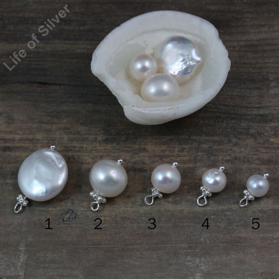 White Cultured Freshwater Pearls Oxidized Silver Long Coin Shaped Pearl Cord Necklace 