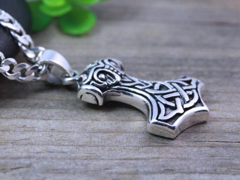 Celtic Thor's Hammer Pendant in Sterling Silver 20 Medium Round Box / 18K Gold Trinity