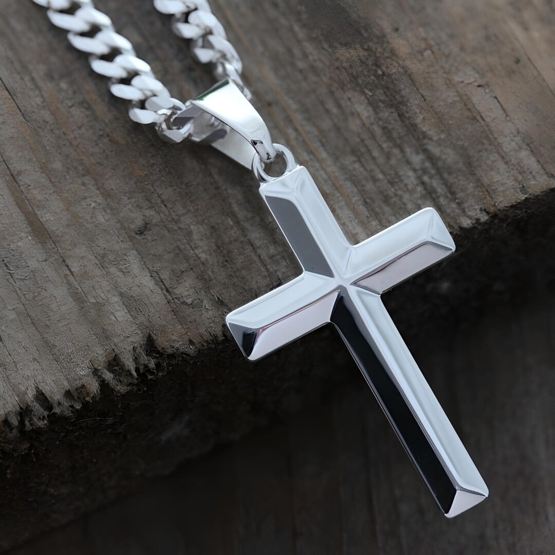 Sterling Silver Men Cross Necklace Elegant Classic Silver Unisex Cross Sterling Silver Men Cross Necklace Elegant Classic Silver Unisex Cross