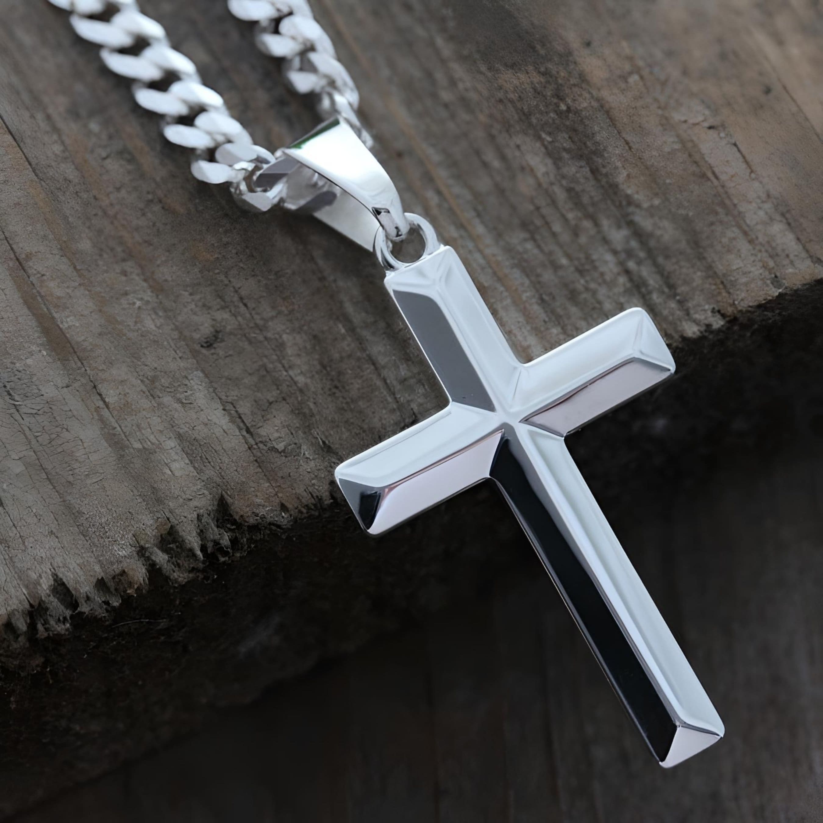 Rnivida Mens Sterling Silver Cross Pendant Necklace with 18 inch Chain, Silver  Cross Necklace for Men,Fine Jewelry for Men