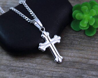 Small Sterling silver Cross Necklace, Sterling Silver Cross, Girls Cross Necklace, First communion, Baptism, Choose Italian chain.. R-5149